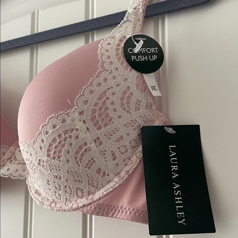 Laura Ashley Smokey Pink Comfort‎ Push Up Lace Bra 38C NWT